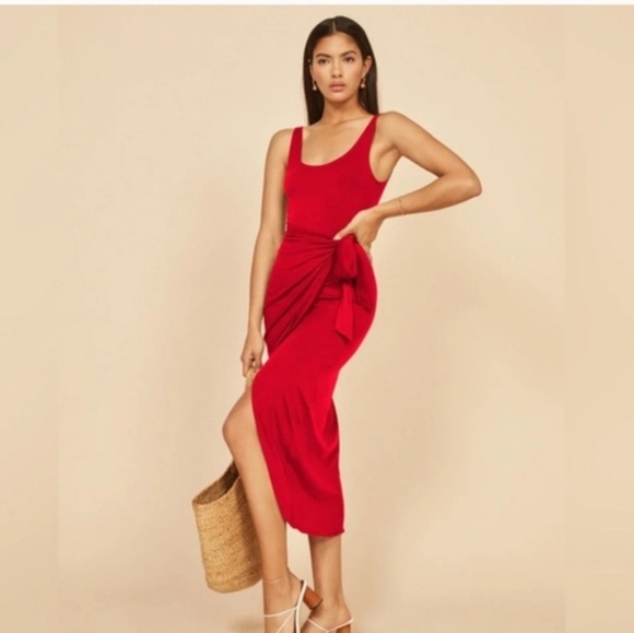 Reformation Dresses & Skirts - Reformation Jeans Womens red Kaila wrap tank midi dress Small